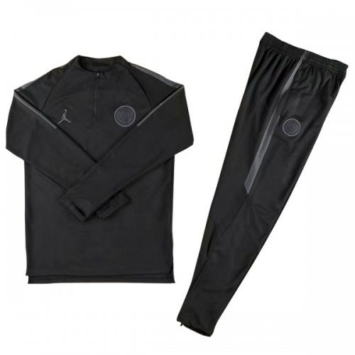 Kids PSG Air Jordan 18/19 Sweat Top Tracksuit All Black With Pants